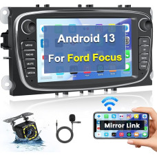 Hikity Android 13 Double DIN Car Radio for Focus II S-Max Mondeo 9 Galaxy II C-Max Kuga, 7 Inch Car Radio with Carplay and Android Car Navigation BT WiFi GPS FM/RDS Radio Reversing Camera Mic