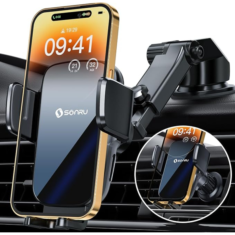 SONRU Car Mobile Phone Holder with Charging Function, 15 W Qi Inductive Charging Station Car, Fast Wireless Charger Ventilation / Suction Cup Wireless Car Charger for iPhone Samsung LG etc