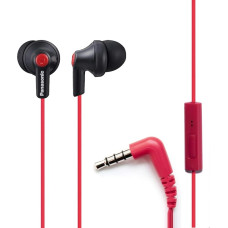 Panasonic ErgoFit RP-TCM125-KB Earbud Headphones with Microphone and Call Control Compatible with iPhone, Android and BlackBerry - In-Ear (Matte Black/Red), S/M/L Included