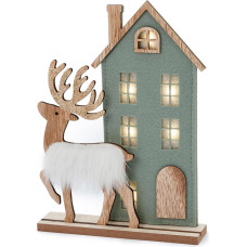 Mopec NW22 25cm Green Felt Wooden Reindeer House with LED