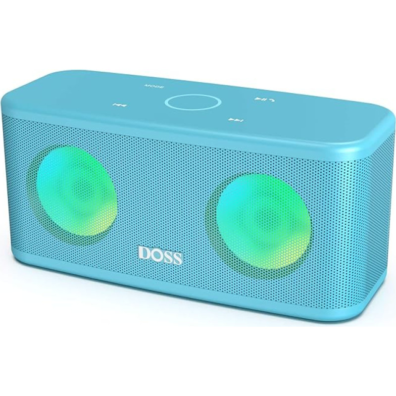 DOSS SoundBox Plus Bluetooth Speaker, 16 Watt Bluetooth Music Box with Dual Driver, Touch Control, Coloured Party Light, Microphone, 20 Pieces Battery Life, TF Card Slot, Blue