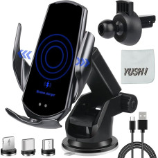 YUSHI 15 W Qi Fast Wireless Car Charger, Wireless Car Charger for All Smartphones, Automatic Sense Clamping Car Mobile Phone Holder