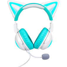 KUQIRMAOERJI New Wireless Cat Ear Headphones (12 Colour Changing), 8 Flashing Modes, with Connectable HD Microphone and Microphone Mute Button, 3.5 mm Jack, Gaming Pro (Green)