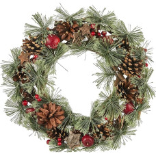 EUROCINSA Ref. 29019 Birch Wreath with Cones and Red Berries, Diameter 30 cm, Wood, Brown/Green, 30 cm