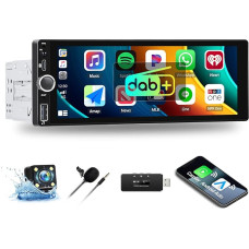 DAB/DAB + 1 DIN Car Radio Bluetooth with Wireless Carplay Android Car, 6.86 Inch Car Radio Touch Display with Mirror Link for Android/iOS Bluetooth EQ FM/RDS Radio USB/Type-C SWC Reversing Camera