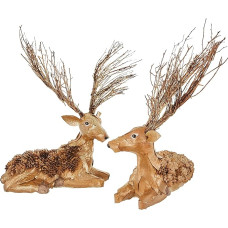 EUROCINSA Stag Tumbado Gold made of polystyrene with orange leaves and shiny cones, 27 x 30 cm. Pack of 2, Gold, One Size