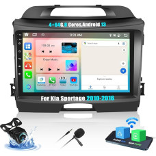 4+64G 8 Core Android 13 Radio 2DIN for Kia Sportage 2010-2016 with CarPlay Android Car Radio with Screen 9 Inch Support Mirror Link Bluetooth GPS FM RDS WiFi SWC DSP/EQ + Reversing Camera