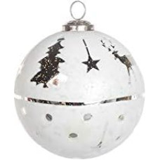 EUROCINSA Ref.28016 Glass Ball Pendant White with Silver Stag Pins and Stars 10 cm Diameter 4 Pieces 10 cm