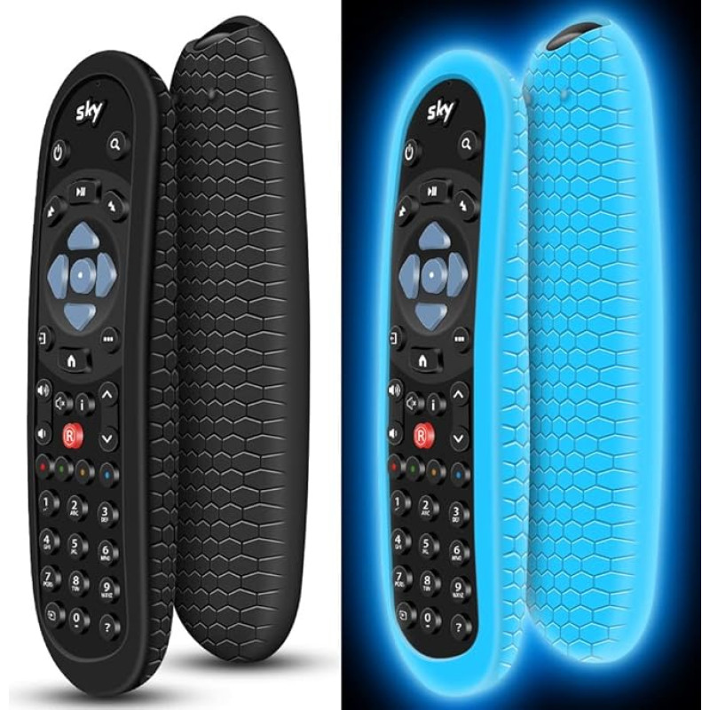 2 Pack Blue and Black Silicone Skin Cover for Sky Q Voice Remote SKY135 Remote Control Silicone Skin Cover Sky Q Touch and Non-Touch Remote Control