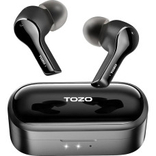 TOZO T9 Bluetooth Headphones, Headphones with Noise Subjection Headphones Wireless with 4 Microphones and Lightweight Wireless Charging Case IPX7 Waterproof Integrated Microphone Black