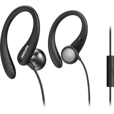 PHILIPS A1105 In-Ear Sport Wired Headphones with Ear Hook for Secure Fit, Deep Bass, Inline Remote and Microphone, Sweat Resistant, 3.5mm Plug TAA1105BK