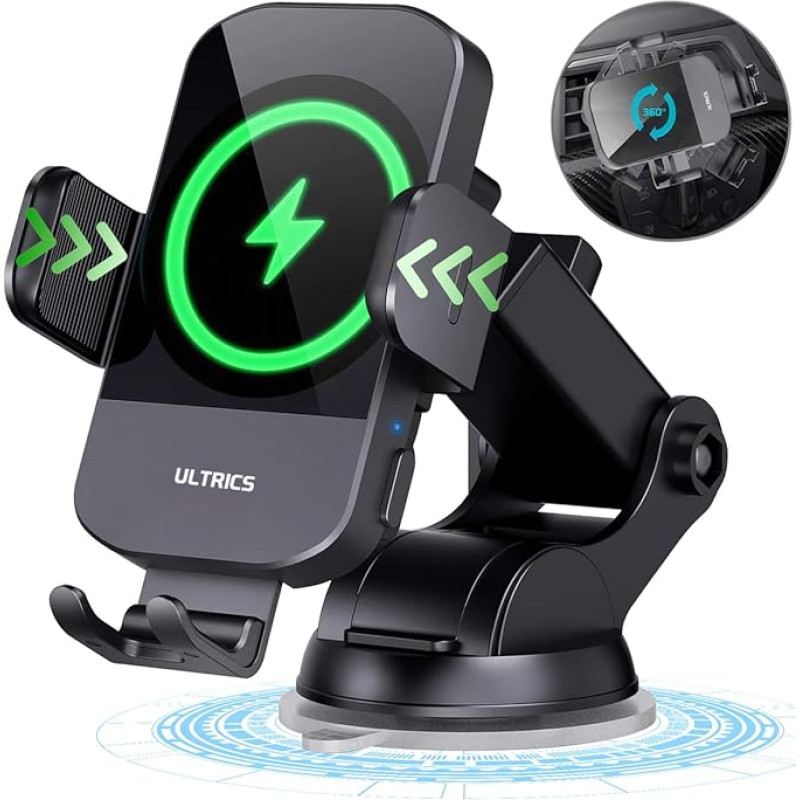 ULTRICS Fast Wireless Charger Car, Car Mobile Phone Holder with Charging Function, Automatic Induction Car Charger Compatible with iPhone 12/13 Pro Max/ 13 Pro/11 Mini/XS/XR, Galaxy S21/S20 Note 20