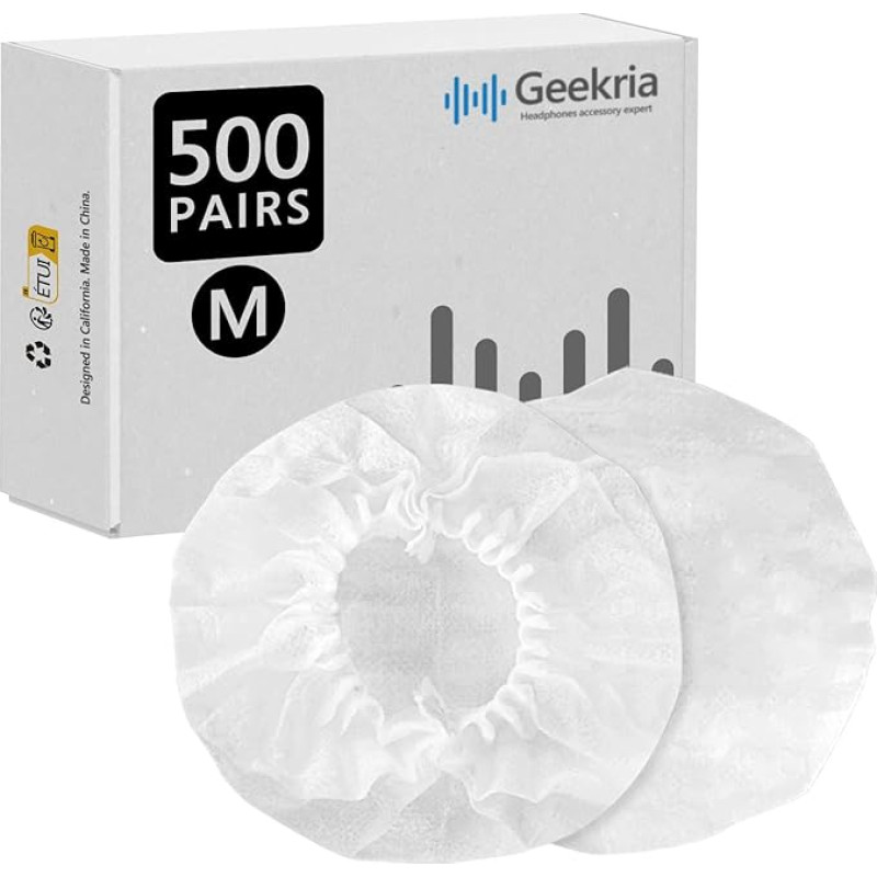 Geekria 500 pairs of stretchy headphone covers, disposable ear cups for medium/large-sized over-ear headset, ear pads (3.14-4.33 inches)