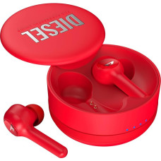 Diesel True Wireless Earbuds, In-Ear Bluetooth Headphones with 32 Hours Playtime, Wireless Charging Case, Waterproof, LED Battery Indicator, Compatible with iPhone and Android, Red, In-Ear