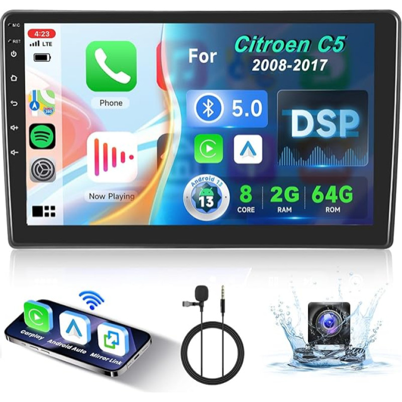 8 Core 2 + 64G: Hodozzy Carplay Car Radio for Citroen C5 2008-2017 Android Car Radio with Sat Nav, 10 Inch Touchscreen with Android Auto/Mirror Link/WiFi/GPS/RDS/FM/Bluetooth/USB/DSP