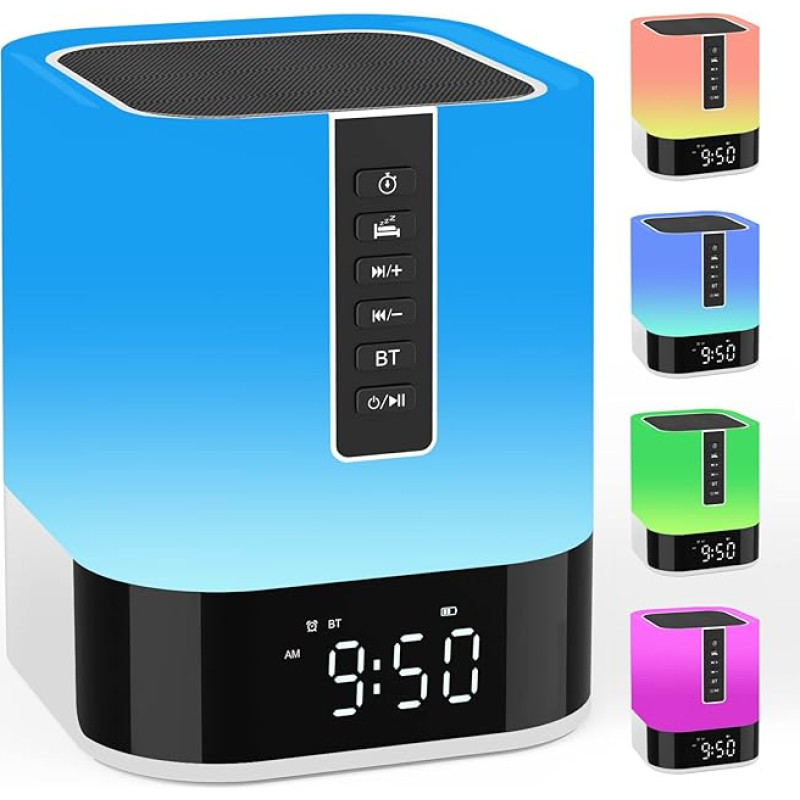 AFEXOA Bluetooth Speaker with Light, Gifts Girls, Alarm Clock with Light, White Noise Machine, Children's Light Alarm Clock, Bedside Lamp, Touch Dimmable with 48 Colour Changes, Gifts for Girls Boys