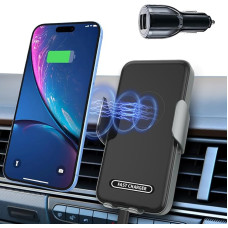 Mobile Phone Holder Car with Charging Function, 15 W Inductive Charging Station Car, Stable & Fast Wireless Charger, Car Mobile Phone Holder Ventilation for iPhone 15 Pro/14/13, Galaxy S24/S23/S22