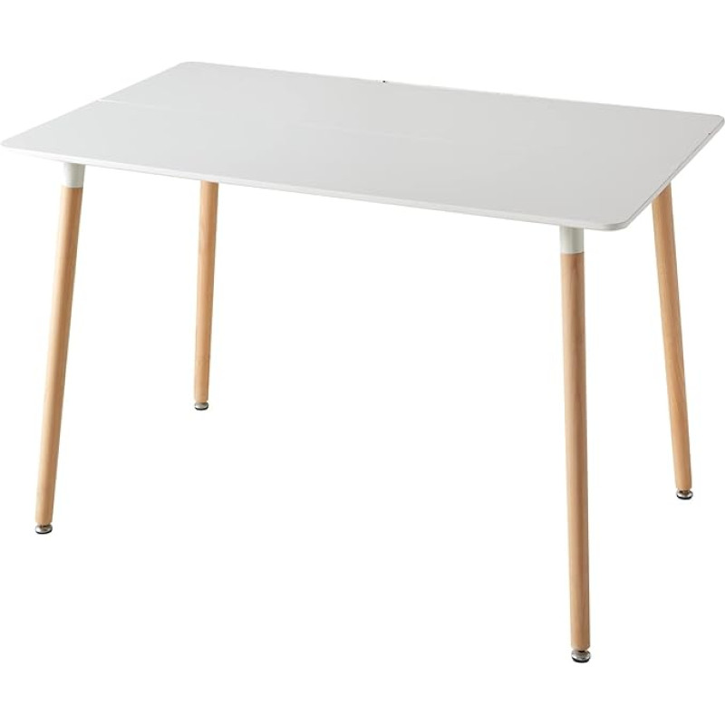 EGOONM Modernus stačiakampis valgomojo stalas 4-6 asmenims; kavos stalas, virtuvės stalas su medinėmis kojomis valgomajam, svetainei, biurui, 110 x 70 x 75 cm, baltas (dvi dalys)