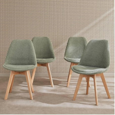 sweeek - 4 skandinaviškų kėdžių su buko medienos kojomis ir buko medienos užvalkalu rinkinys