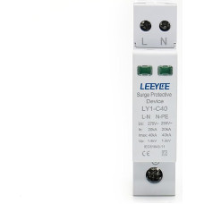 LEEYEE Surge Protection Device, 1P+N 275V 20-40KA Fireproof Low Voltage Arrester, 35 mm DIN Rail Mounting (No Remote Terminal)