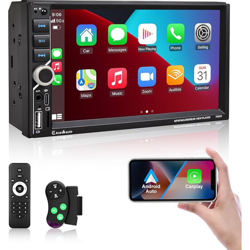 ESSGOO Double DIN automobilinis radijas su belaidžiu 
