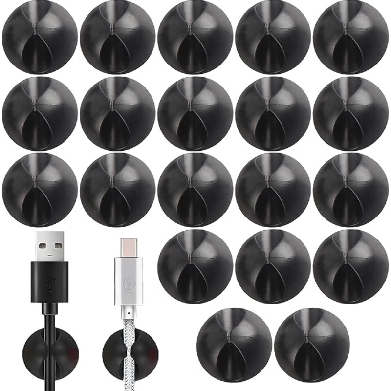 Kabelhalter-Clips, Drahthalter für Kabel, Klebekabel-Management, Ladegerät, Schreibtisch-Kabel-Organizer für Schreibtisch-Organizer, Zuhause, Büro, Auto, Kabine, Nachttisch, Schwarz, 20 Stück