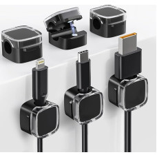 elook Kabelführung, magnetische Kabel-Clips, mit starkem Klebstoff, Kabel-Organizer für Zuhause, Büro, Auto, Schreibtisch, Nachttisch, Schwarz, 6 Stück