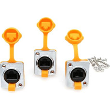 SZRMCC RJ45 jungtis Vandeniui atspari Cat5e lizdo panelinė jungtis Ethernet LAN kabelio jungtis cinko lydinio korpusas su dulkių dangteliu (geltona, 3 vnt.)