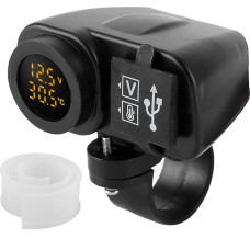 USB Charger with LED Display, Motorcycle Charger, Dual USB Voltmeter Charger, Multifunctional Temperature Meter with Waterproof Cover for Marine, Boat, Motorcycle, Truck, Golf Cart, Popular