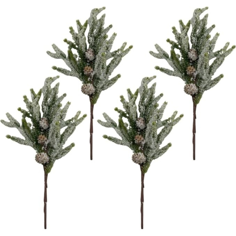 CCUUHJ 4 didelių dirbtinių pušies šakelių su sniego efektu ir pušų spurgomis rinkinys - 35 cm žiemos dekoracijos kalėdiniams vainikams, kompozicijoms, vazoms ir lauko durims puošti (žalios spalvos)