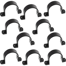 AERZETIX - C64964-set of 10 U-clamps with 2 holes for Ø50 mm pipes - plastic - DIN3016 - cable ties with wire holder for wall mounting for screwing on - colour black