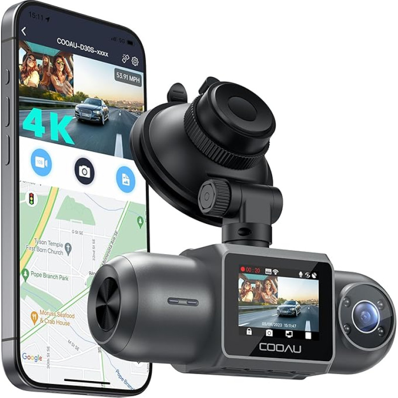 COOAU D30S 4K prietaisų kameros automobilyje su GPS, 