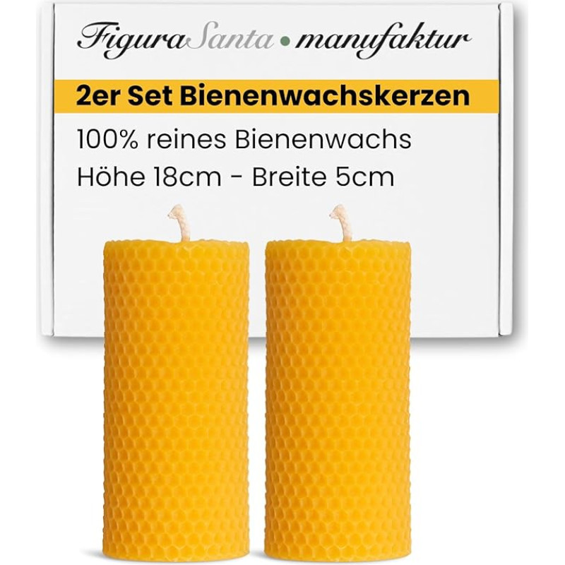 Figura Santa® Advento žvakės iš bičių vaško 2 žvakių rinkinys Advento vainiko stulpinės žvakės Pagamintos iš 100 % bičių vaško plokštelių Kalėdinės žvakės Dydis: 18 x 5 cm Ilga degimo trukmė Apie 33,5 val.
