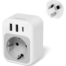 TESSAN kelioninis adapteris Kinijos adapteris Australijoje su 1 USB C ir 2 USB A, kelioninis kištukas Naujojoje Zelandijoje, kištukinis lizdas Australijos adapterio lizdas, 2500 W maitinimo adapteris Naujojoje Zelandijoje, Argentinoje