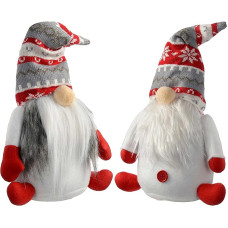 WeRChristmas Sėdintis Kalėdų Senelis Gonksas Kalėdų dekoracija, 31 cm - raudona/pilka, 2 vnt.