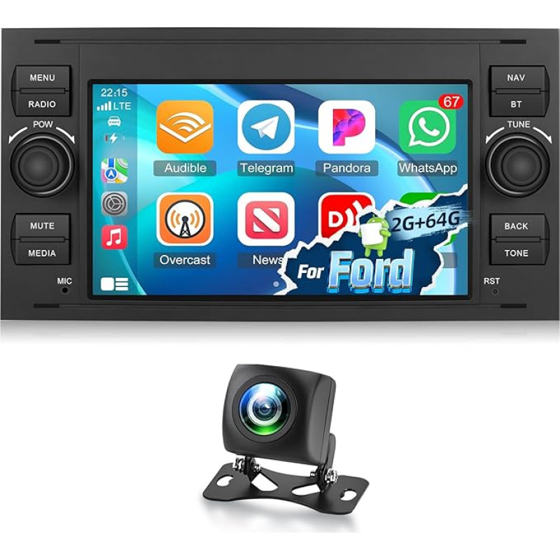 NHOPEEW 2+64G automobilinis radijo imtuvas 