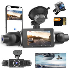 Hikity 3.0 Inch DVR 1080P WiFi Dash Cam Four Car Camera App Control with 64GB SD Card 360° Wide Angle with 24H Parking Monitoring G-sensor Loop Recording Super Night Vision, Supports Maximum 256GB