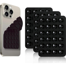 Silicone Suction Cup Phone Holder, Double Sided 24 Suction Cups, Multifunctional, Sticky, Non-Slip, for Mirror Glass, Car Selfies, Videos, Compatibility for Most Smartphones, Pack of 3 (Black)