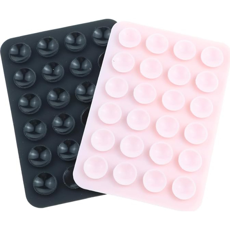 Devenirriche Silikon-Saugnapf-Handyhülle, 2 Stück, klebrige Saugnapf-Handyhalterung, rutschfeste Saugnapf-Handyhalterung für Auto und Zuhause (Schwarz, Rosa)