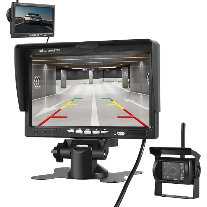 1080P belaidė atbulinės eigos kamera su 7 colių atbulinės eigos kamera, atbulinės eigos kamera be kabelio, skirta sunkvežimiams, visureigiams, nameliams ant ratų, kemperiams, karavanams, mikroautobusams