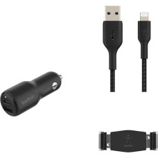 Belkin Premuim Car Bundle (42 W Dual Port Fast Car Charger & USB-A to Lightning 1 m Charging Cable & Vent Mount)