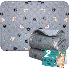 Plaunamas naminių gyvūnėlių šlapimo kilimėlis, 2 daugkartinio naudojimo šuniukų kilimėlių kilimėlis šunims, greitai sugeriantys šuniukų kilimėliai šunims, katėms, jūrų kiaulytėms - 45 x 60 cm