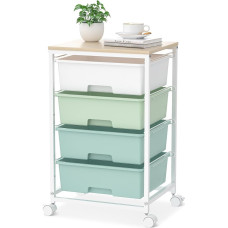 SYKIARIOL Bathroom Trolley with 4 Drawers, Storage Trolley on Wheels with Wooden Table Top, Trolley for Kitchen, Living Room, Bedroom, Easy Movement, Green