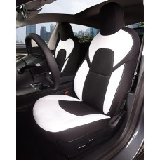 TOYOUN automobilio sėdynių užvalkalai priekinėms sėdynėms Tesla Model 3 2017-2023 / Model Y 2020-2024 sėdynių užvalkalai automobilio sėdynių apsauga Tesla automobilio sėdynėms iš priekio 2 Tesla priedai juoda balta