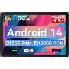 Whitedeer Tablet, 10 Inch Android Tablet with 10 GB RAM, 128 GB ROM, Octa-Core, HD IPS Touchscreen, 5000 mAh Battery, WiFi 6, Bluetooth 5.0, Dual Camera, Face ID, Google Certified, Black