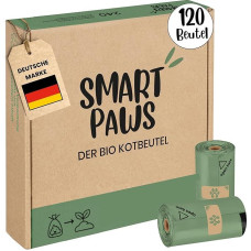 SMARTPAWS Biologiškai skaidūs maišeliai šunims, 120 sertifikuotų maišelių šunims, itin stiprūs maišeliai jautriems šunims, šunims