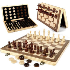 LEAP Magnetische Schachsets aus Holz, 39,4 cm, faltbares Schachbrett, 7,6 cm große Schachfiguren, obere Schachspiele, Aufbewahrungsschlitze für Anfänger, Erwachsene