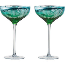 Artland ART51186PK2 Peacock Champagne Saucers, Multi-Coloured