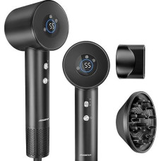 Aigostar AirJet Hair Dryer - Hair Dryer 110,000 rpm Brushless Motor, 400 Million Negative Ions, LED Display, Magnetic Diffuser & Nozzle, 1600 W Hair Dryer Quick Drying, 4 Temperature Levels