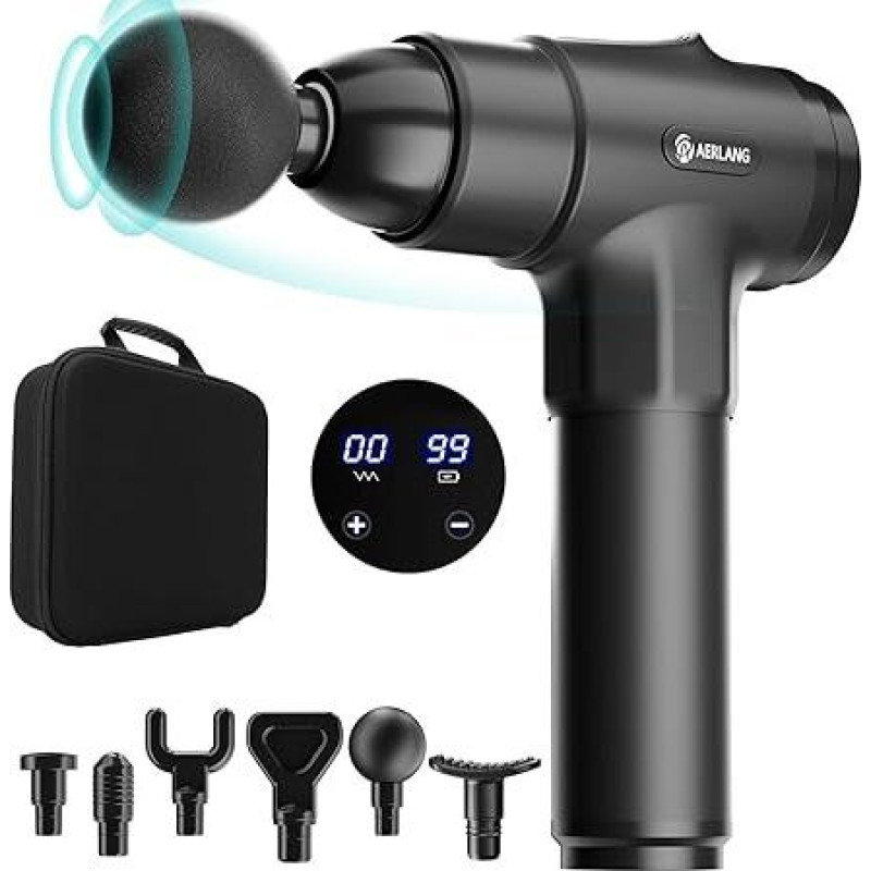 AERLANG masažo pistoletas, masažo pistoletas, giliųjų audinių masažuoklis, masažo pistoletas, raumenų masažo pistoletas, dovanos vyrams / moterims, kalėdinės dovanos su dėklu